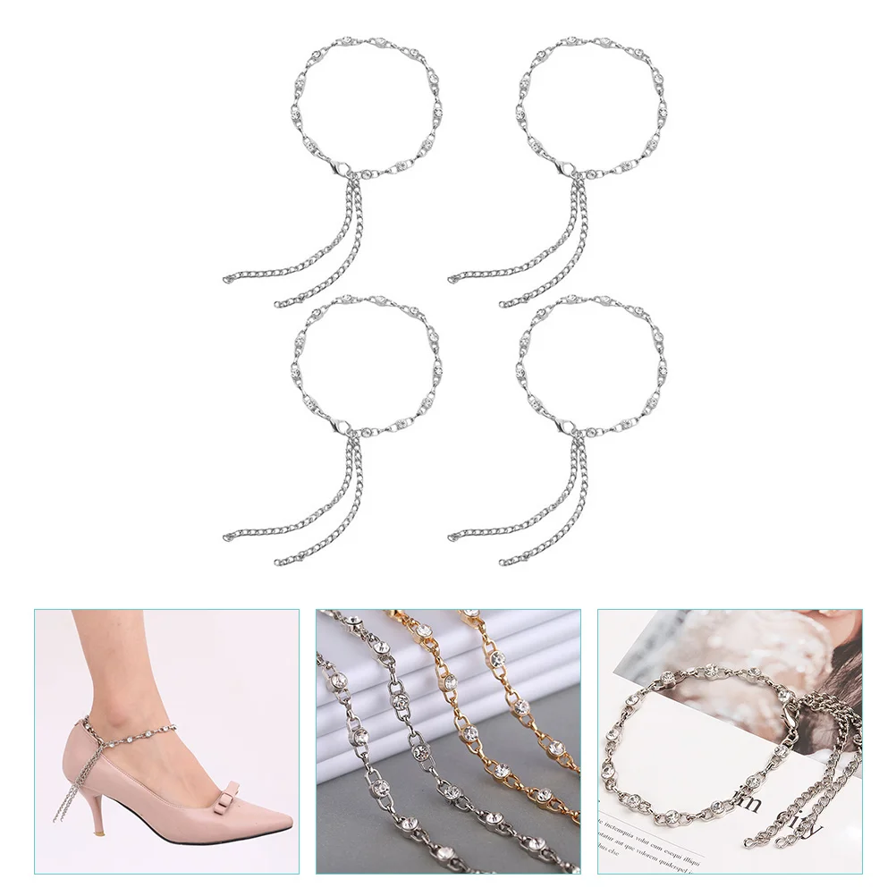 

4Pcs Anti Drop Heel Chains Alloy Rhinestones Shoe Decoration Women Crystal Charm Boot Straps Stylish Practical Gift