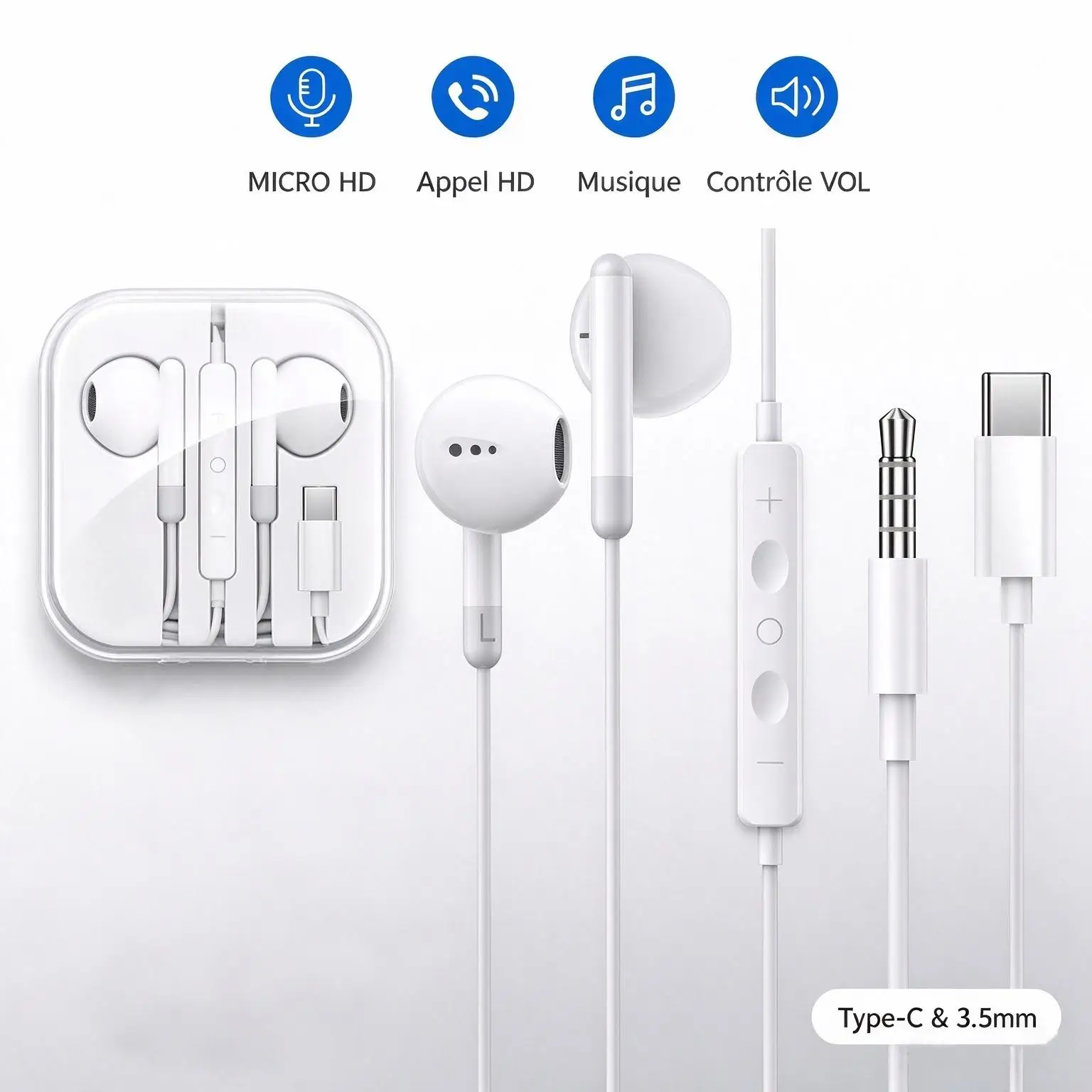 Type C 3.5mm Headset Stereo Music Earbud Wired Headphones With MIC DAC Chip For Samsung Xiaomi Google Pixel Poco Realme Computer