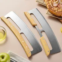 14 Inch Large Pizza Cutter Curved Blade Wooden Handle Pizza Cutter Stainless Steel Cutter Semi CirCular Shaver Baking Tool