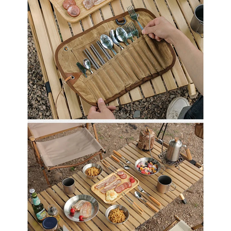 Camping Cutlery Set Outdoor Tablewares Storage Bag for Barbecue