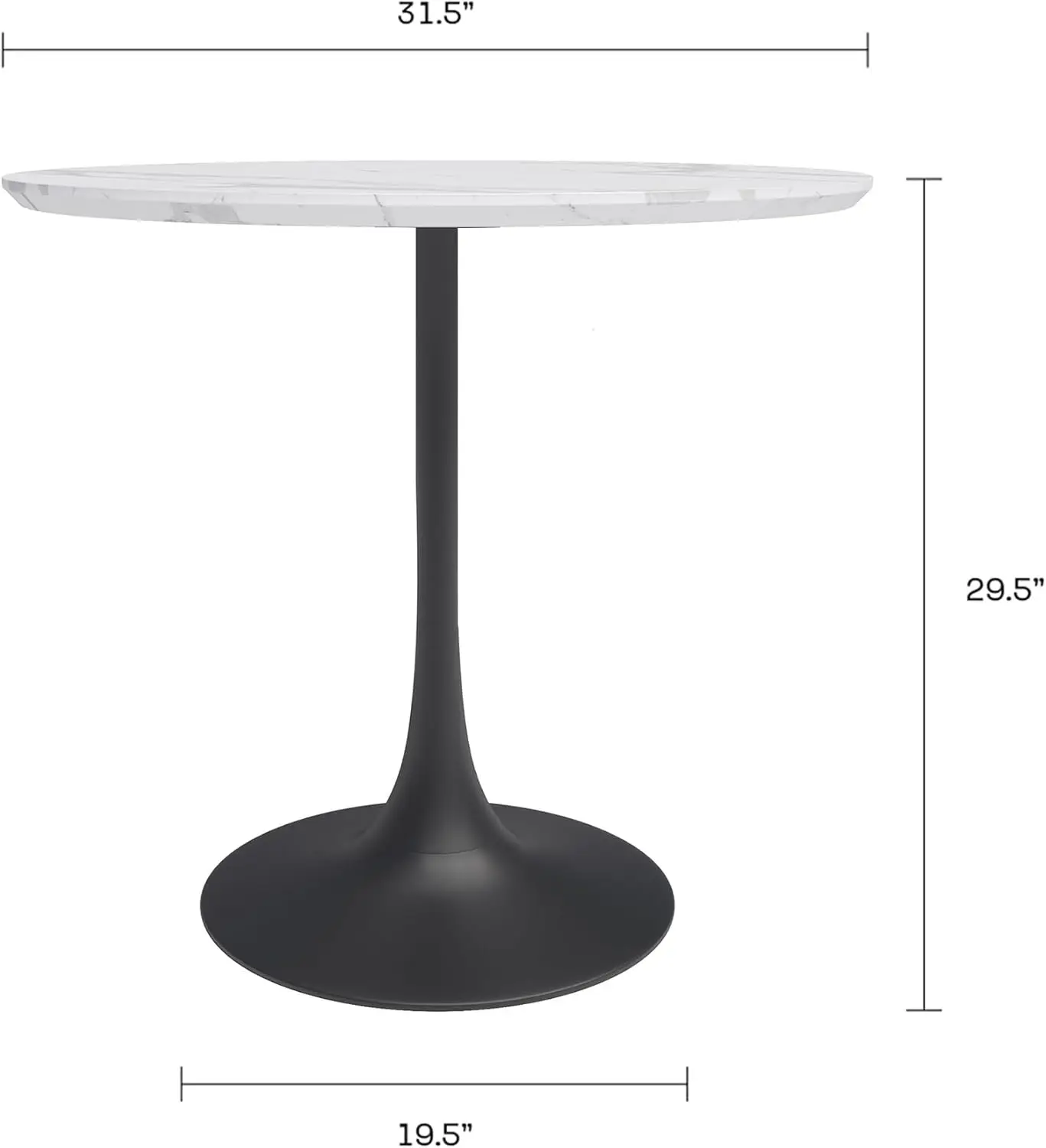 Mesa de cocina Tulip Cafe de 31,5", mármol sintético blanco y negro, mesa de pedestal moderna de mediados de siglo