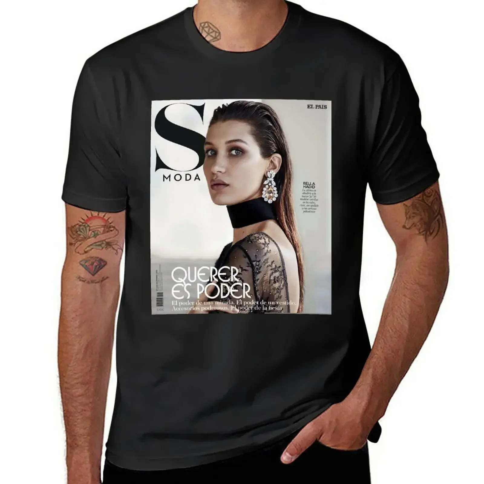 

Bella Hadid S Moda Cover T-Shirt korean fashion blue archive plus size men clothing