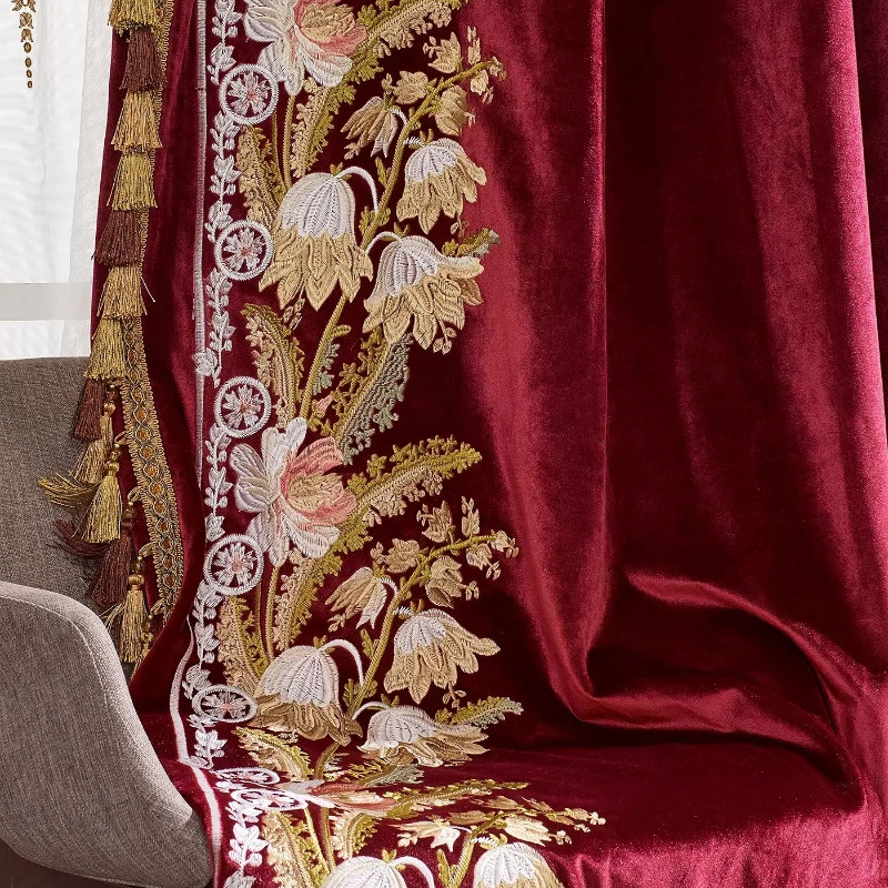 European Curtains Living Room Luxury and Atmospheric Villa French Bedroom Velvet Hot Stamping American High-end High-end Palace