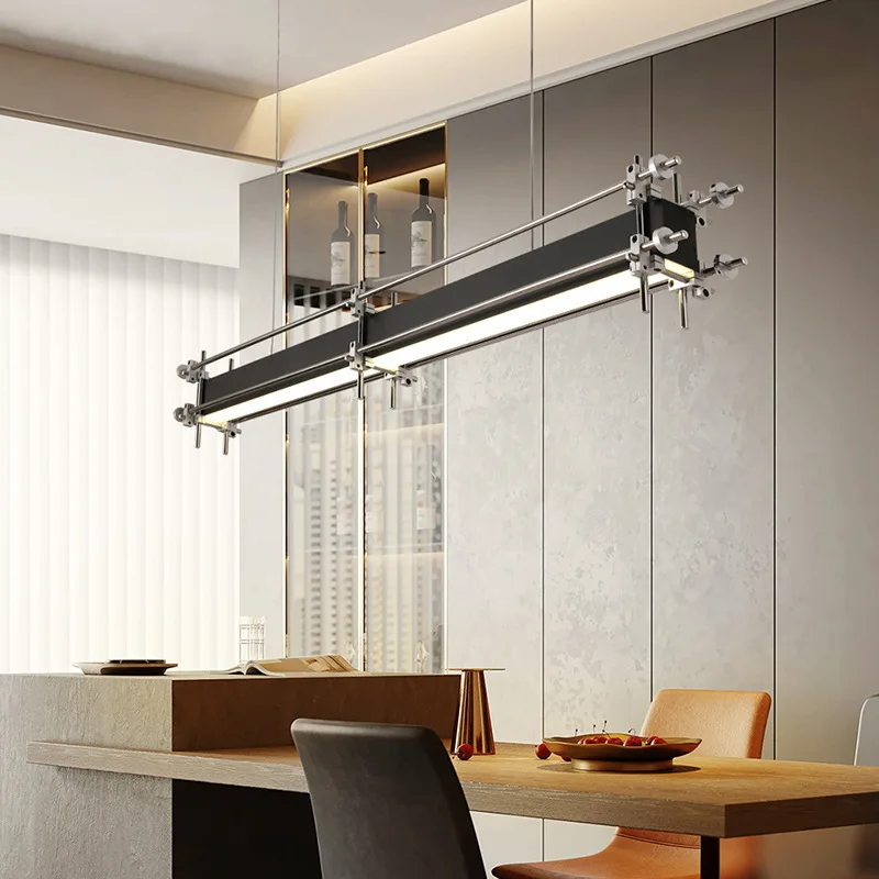 

Industrial Linear Pendant Light LED Dining Table Long Hanging Lamp For Living Room Office Cafe MInimalist Restaurant Chandelier