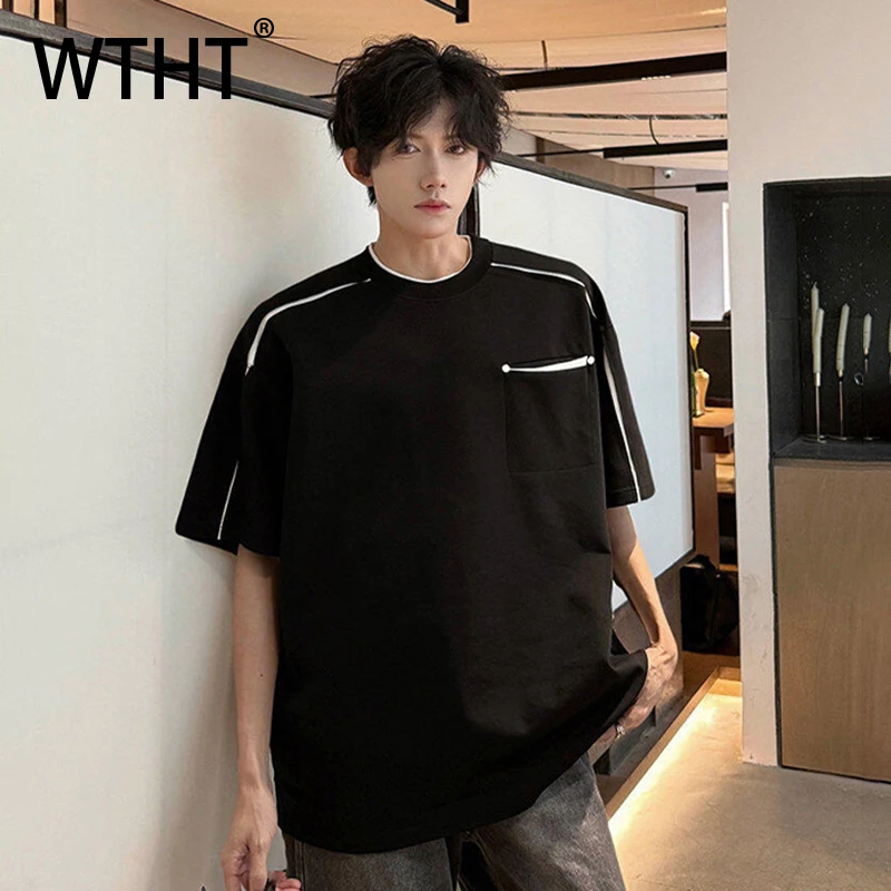 

WTHT модные мужские сращенные поддельные футболки контрастного цвета из двух частей, модные топы с короткими рукавами и круглым вырезом, мужские топы, лето 2023, 2A1339