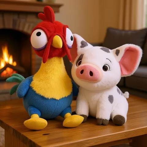 Kawaii Moana Pig Rooster Plush Toy Anime Pig Princess Chicken Stuffed Animals Accompany Sleep Toy Home Decor Birthday Gifts