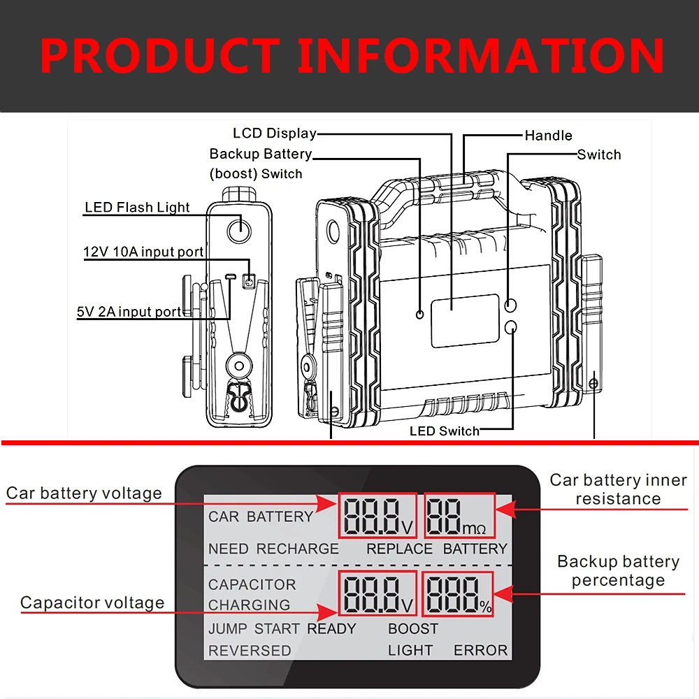 Popularny Rozrusznik Samochodowy 1200A Zestaw Rozruchowy Akumulatorów Samochodowych Narzędzia Awaryjne Power Banki na Kemping Samochód