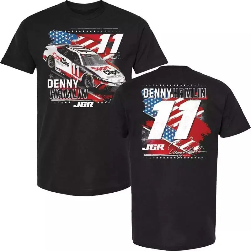 تي شيرت Denny Hamlin 2025 SportClips Patriotic Car باللون الأسود #1