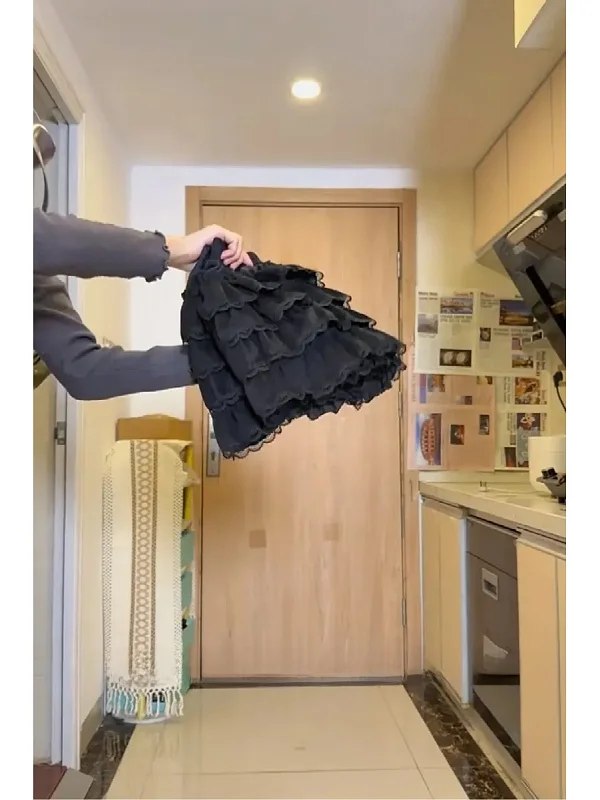 Large Size Ballet Style Lace Splicing Cake Skirt Women's Autumn Winter Sweet White Puffy Half Skirt A-Line Short Skirt