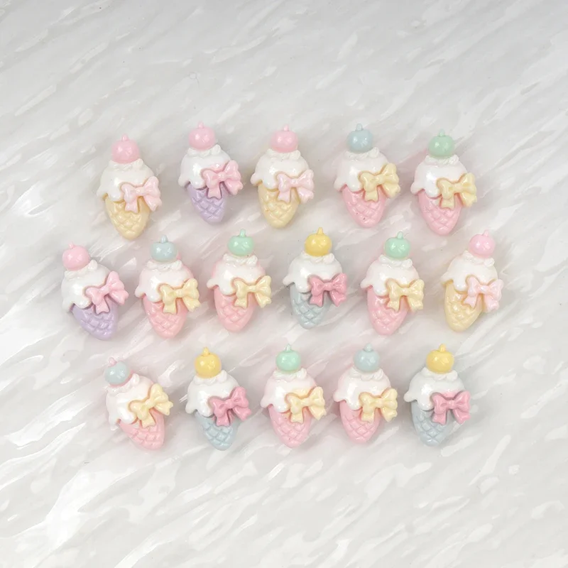 30Pcs/300pcs Mini Resin Ice Cream Bow Flat Back Scrapbooking DIY Decor Craft Decoration Children Hairpin Materials Accessories