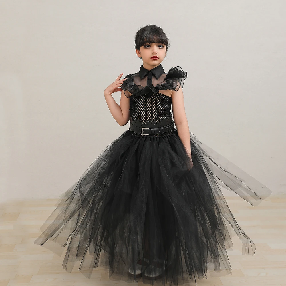 Wednesday Addams Cosplay Costume for Girls Carnival Party Halloween Ball Gown Vestidos Tutu Dresses Elegant Wednesday Outfit