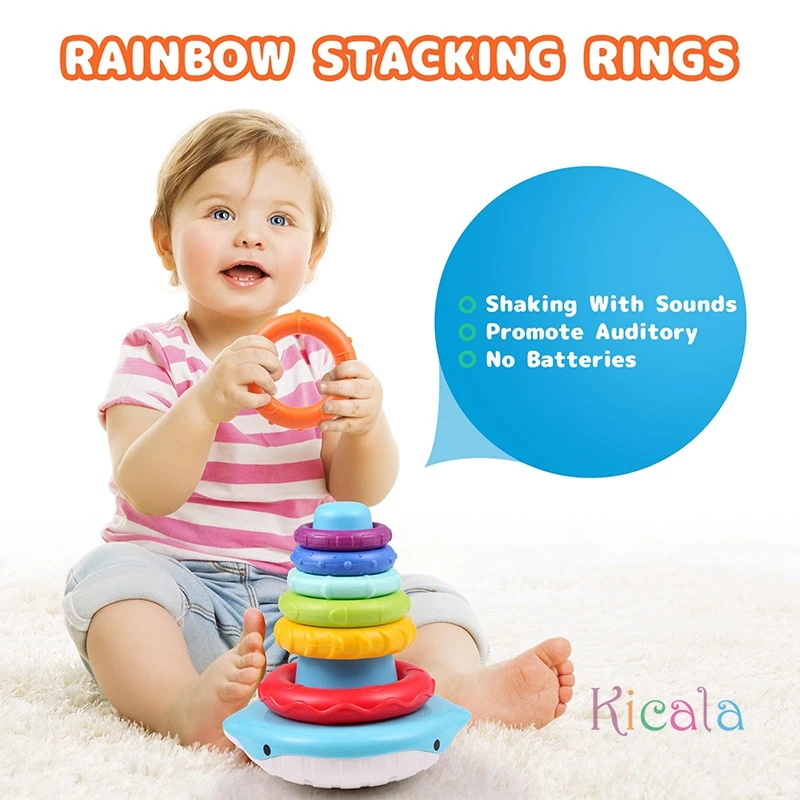 Rainbow Stacker Rings Toy Roly-Poly Base Stacking Rings Baby Toys Sensory Montessori Toys Fine Motor Skills Educational Toys