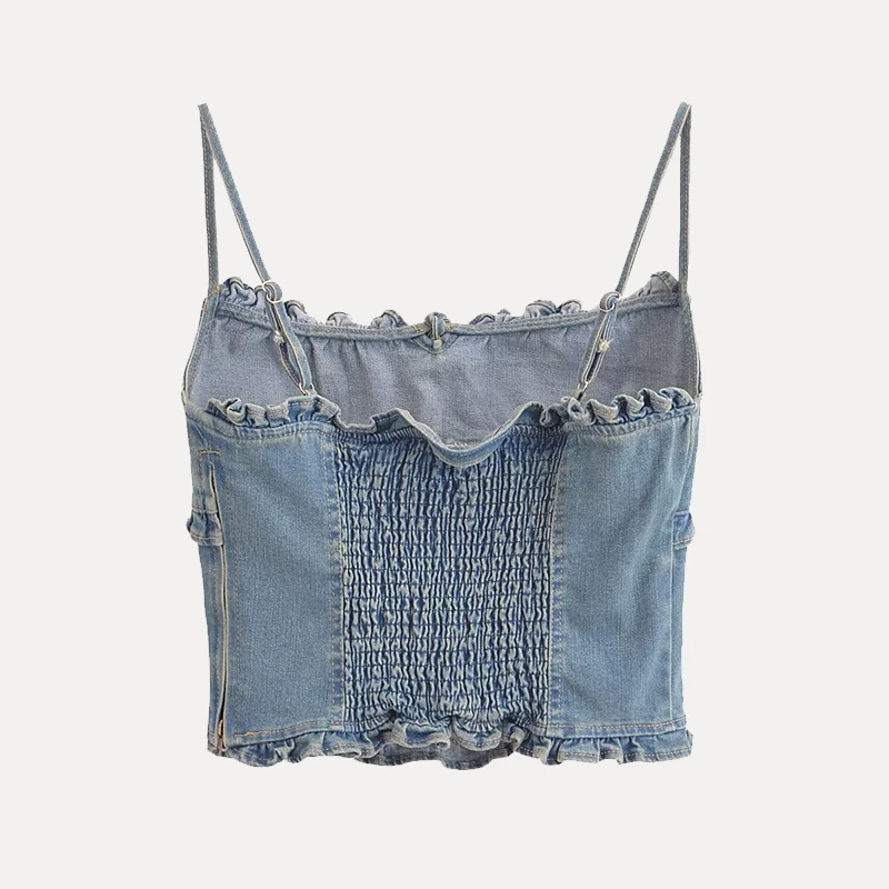 

Summer 2025 Women's Street Sle Slim Fit Denim ter Top with Belt Design Spicy Girl Single Piece ort Length Polyester Fiber