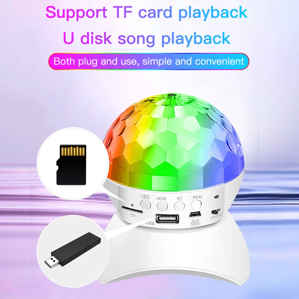 USB 충전식 RGB 디스코 라이트 블루투스 스피커, 회전 매직 볼 무대 램프 프로젝터 사운드 활성화, DJ 파티 장식 선물