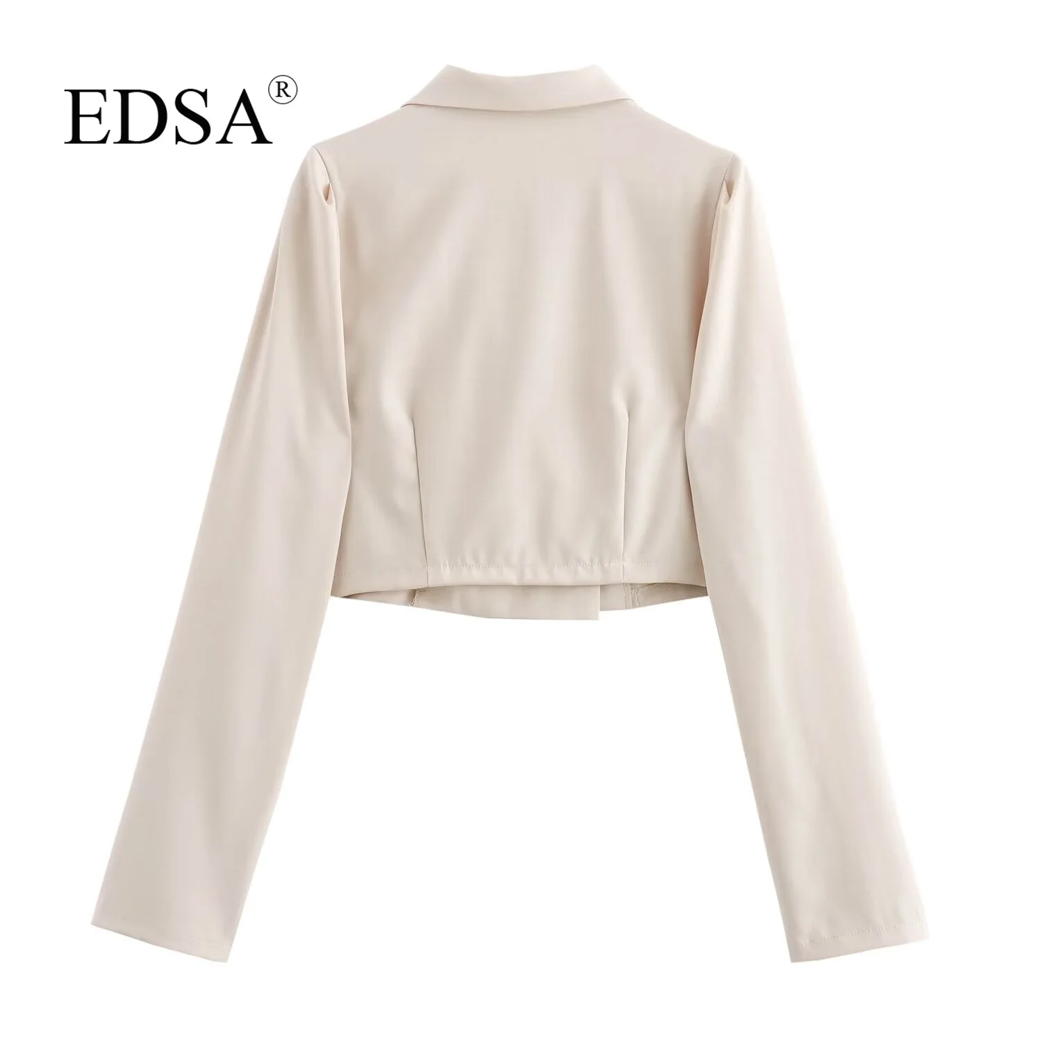 EDSA Woman 2 Pcs Skirt Set Cropped Blazer Jacket with Double Breasted + Straight Midi Skirts for Office Lady