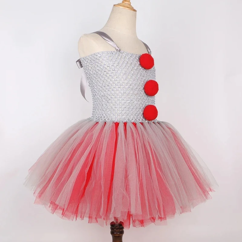 أزياء جوكر Pennywise التأثيرية للفتيات لحفلات الهالوين فستان المهرج للأطفال ملابس توتو رائعة مع دبوس شعر بياقة 1-12 سنة