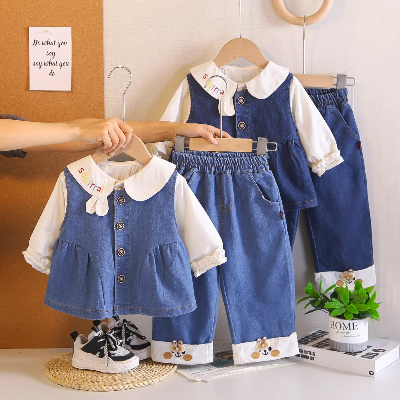 

New Spring Autumn Fashion Baby Clothes Children Girls Vest Shirt Pants 3Pcs/Sets Toddler Clothing Infant Costume Kids Tracksuits