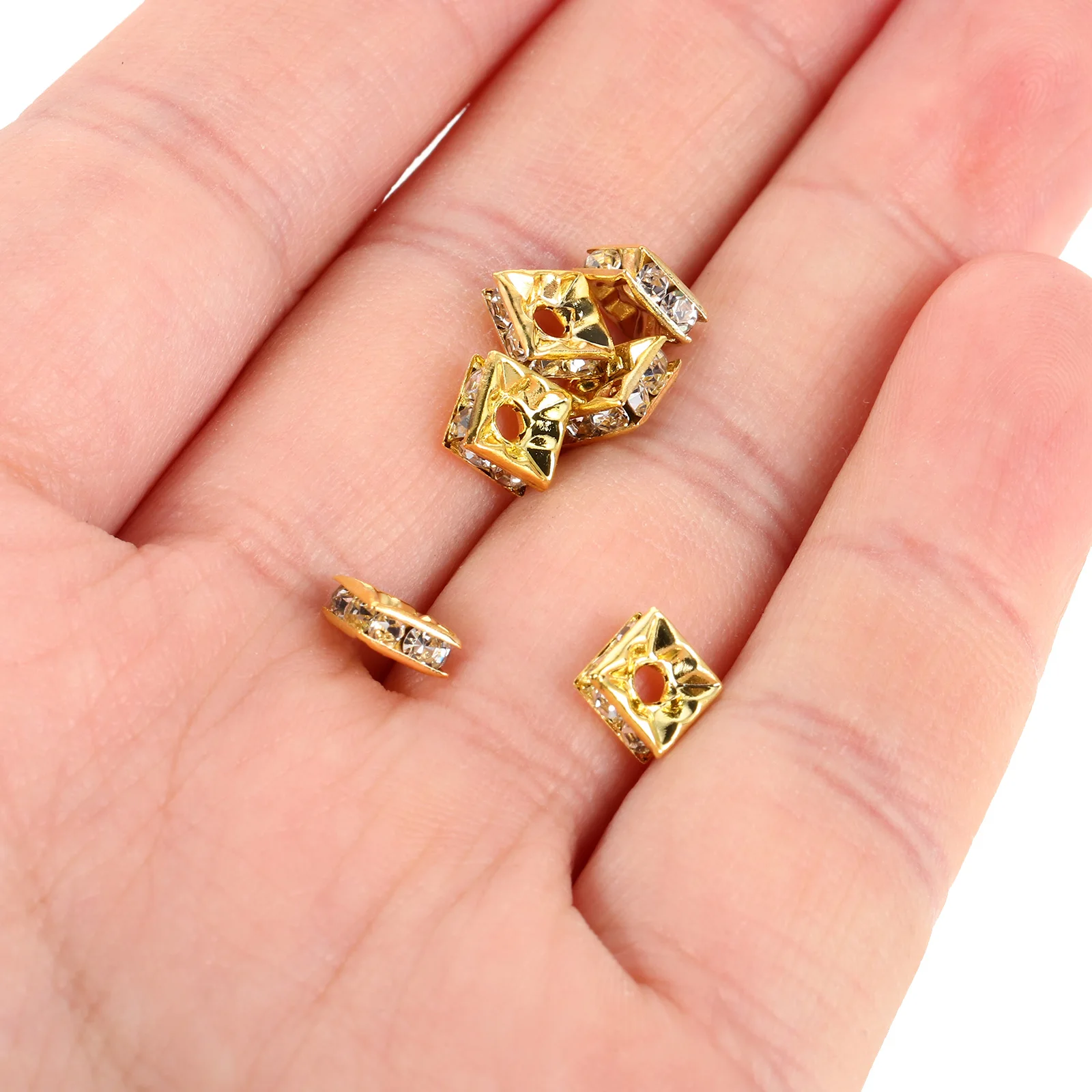 

60pcs Water Drill Loose Beads Golden Alloy Elegant Cubic Zirconia Spacer Beads for Bracelets Necklaces Earrings Jewelry Making