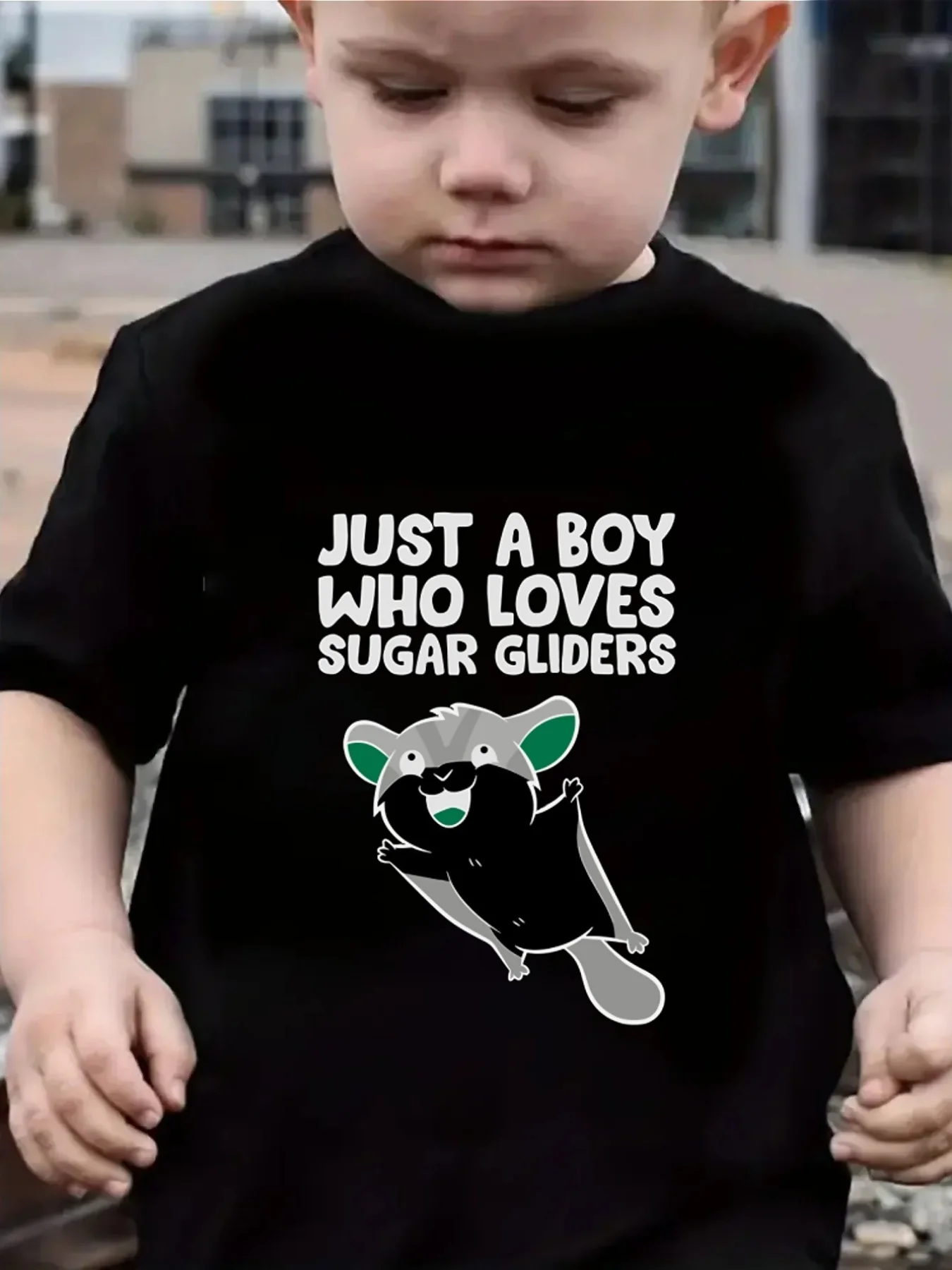 Just A Boy Who Loves Sugar Gliders Animal Art Graphic Print Family Matching Short Sleeve Tee Boys Girls Kids Casual Daily Tops