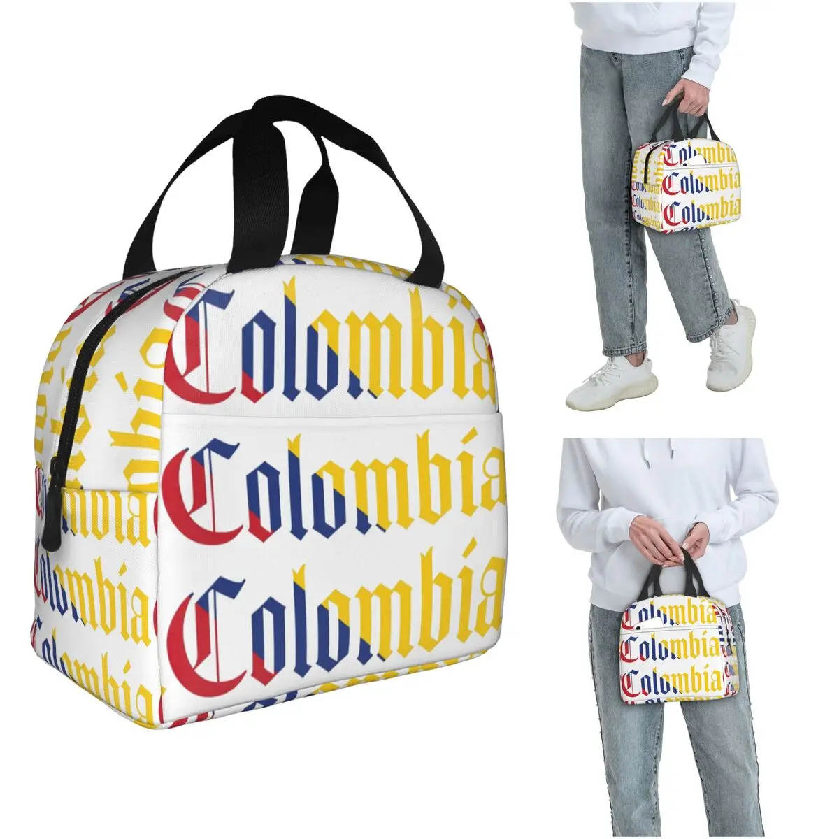 Isolierte Lunchtasche mit Kolumbien-Flagge für Damen und Kinder, tragbare Lebensmittelboxen, Thermo-Lunchbox-Tragetasche