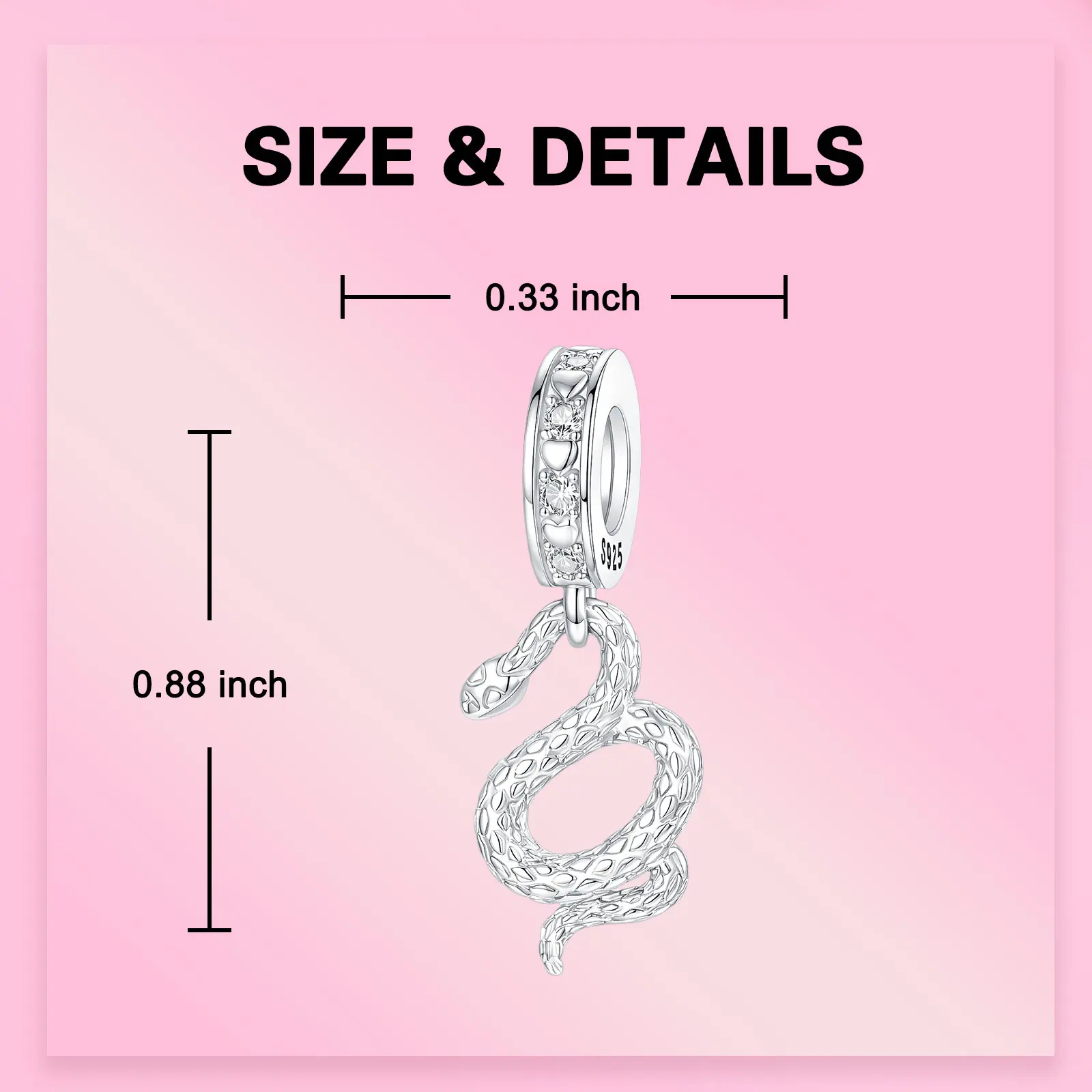 925 Sterling Silver Charm Alternative Reptile Snake Serpent Pendant for Women Fit Original Bracelet Necklace DIY Accessories