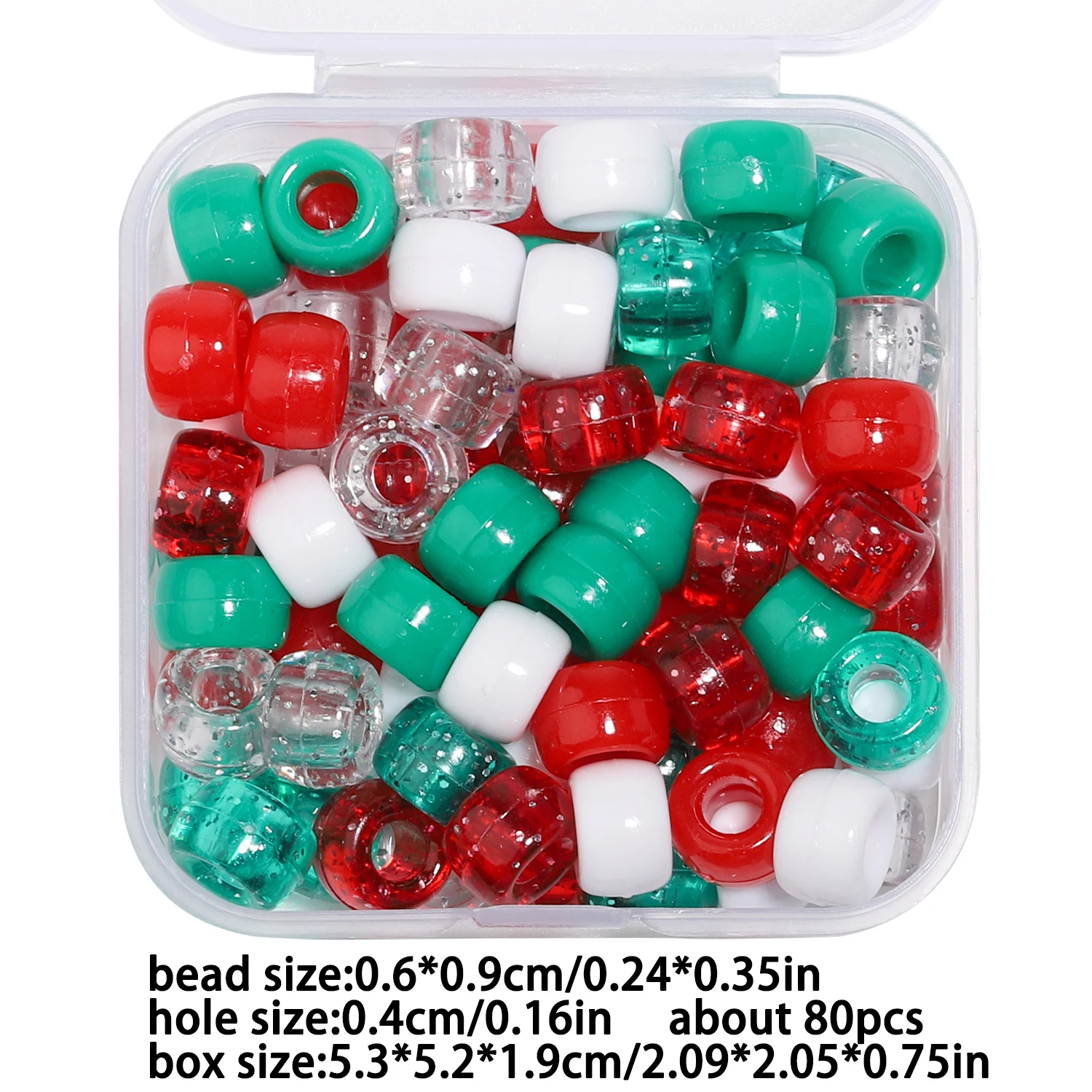 80pcs/Box Transparent Christmas Color Pony Beads Large Hole Acrylic Hair Beads DIY Bracelet Keychains Making HandCrafts Gifts