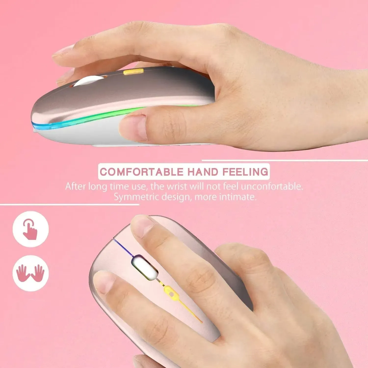 ماوس لاسلكي قابل لإعادة الشحن متوافق مع بلوتوث 2.4 جيجا هرتز أوضاع مزدوجة فأرة كمبيوتر مع جهاز استقبال نانو للكمبيوتر المحمول ماك بوك