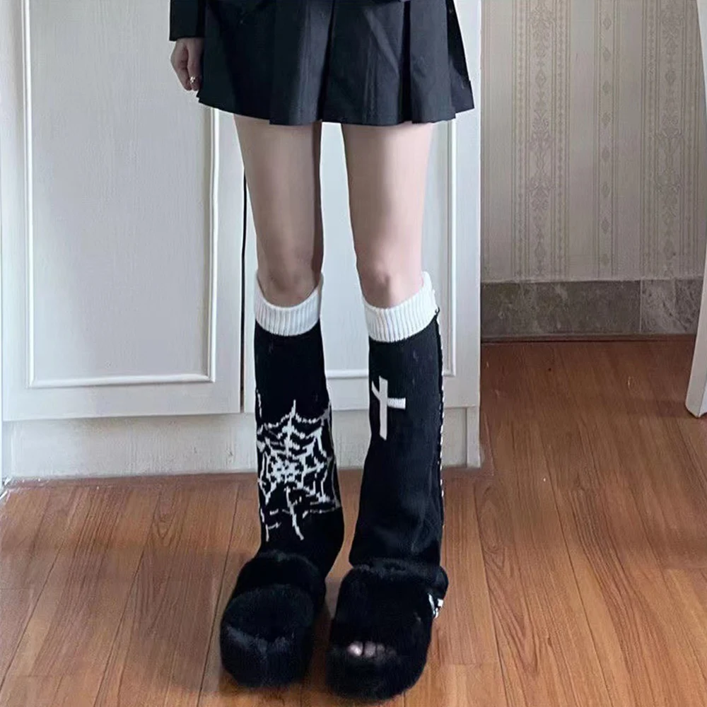 Japanese Y2K Five Pointed Star Leg Warmers Cross  New Asymmetric Two Wear Leg Set Lolita Winter Emo Socks Warm Knitted Socks