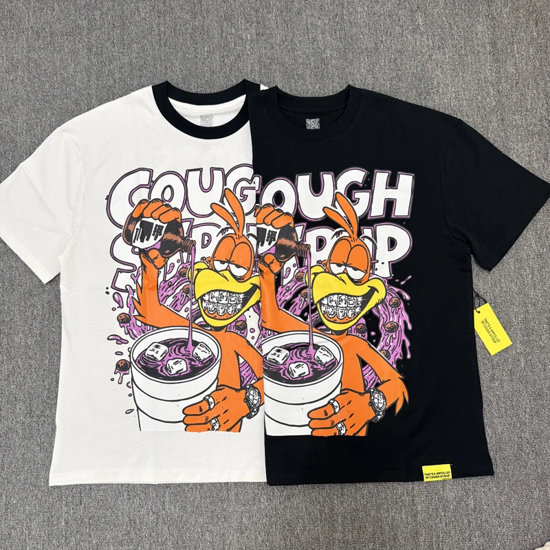 Send Out in One Day THAT'S A AWFUL LOT OF COUGH SYRUP T-shirt Cartoon Letter Pattern Short Sleeve Tee Street Men's Clothing