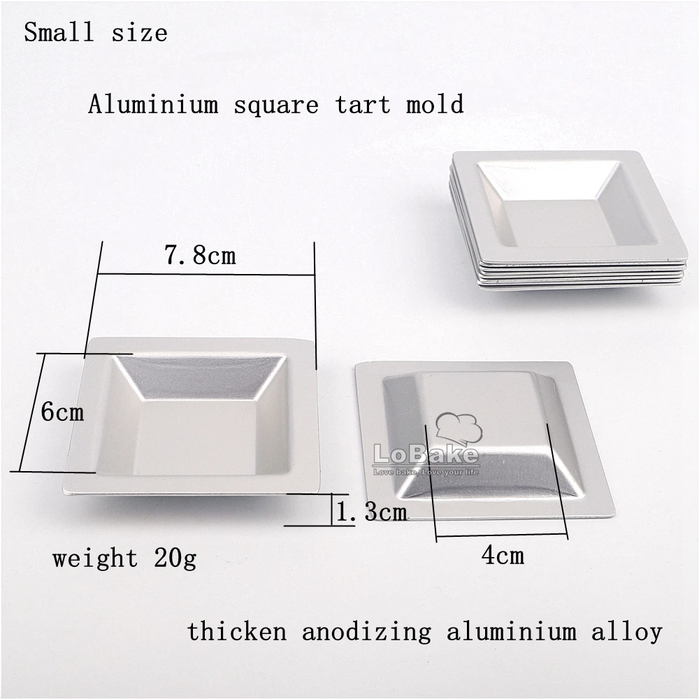 10pcs 3 sizes Square Shape Aluminium Anodizing Egg Tart Mould Bean Jelly Pudding Mold Metal Cake Moulds DIY Bakery Tools