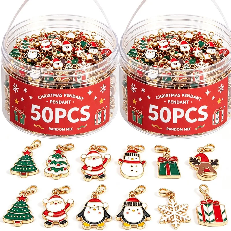 2/50pcs Mixed Christma Keychains Pendants Alloy Necklace Jewelry Making Pendant Home Party Xmas Tree DIY Craft Gifts Decoration