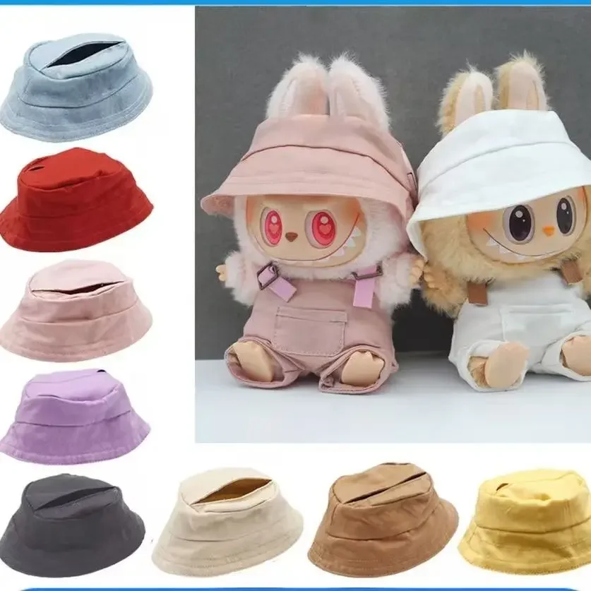 

For 17cm Plush Labubu V1 and V2 Macaron Style Casual Fisherman Hat and Overalls with Hair Accessories Ropa Labubu