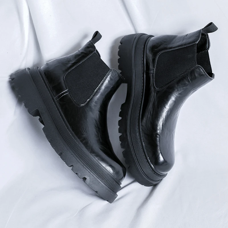 Chelsea Shoes Men 2024 High Quality Slip On Men\'s Boots Winter Round Toe Solid Short Barrel Platform Water Proof Fashion Boots