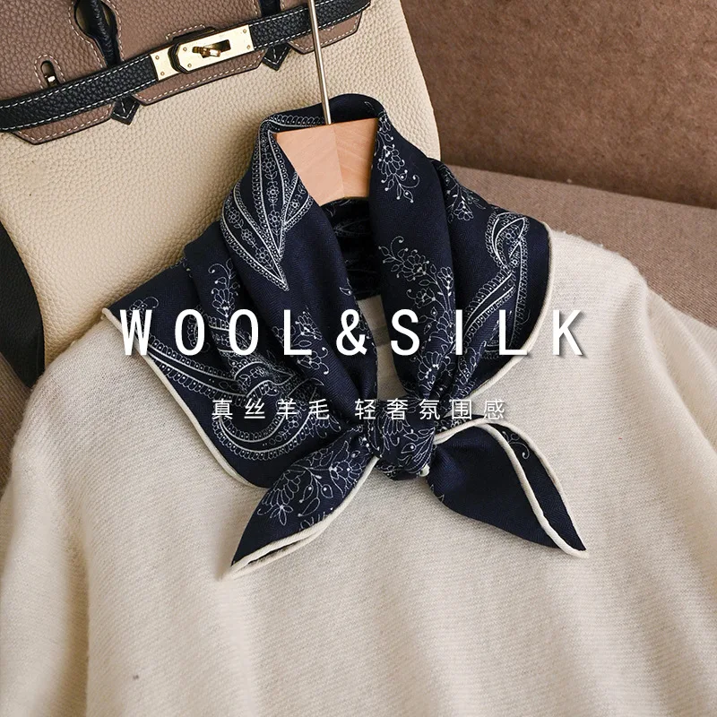 Fashion 70% Wool 30% Silk Scarf for Women 2027 Shawls Wraps Foulard Elegant Scarves Square Pashmina Female Hijab Bandana Hijab