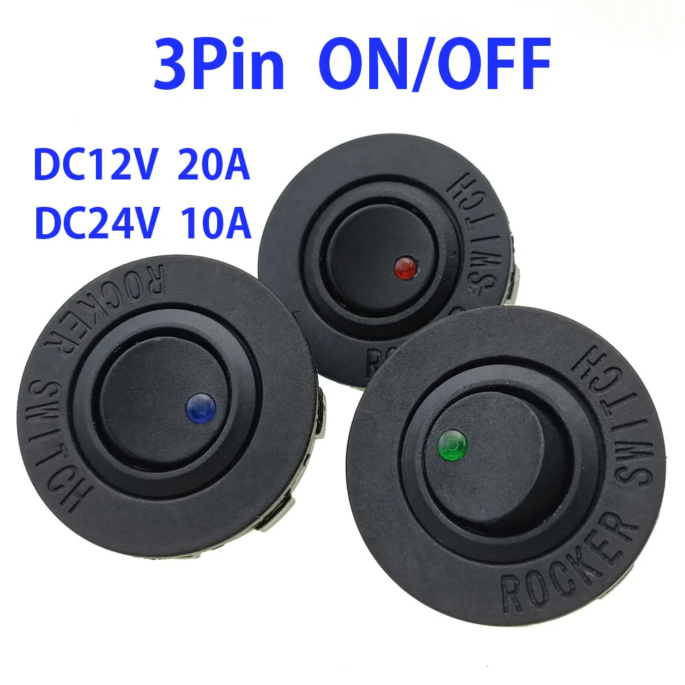 

ON/OFF Round Rocker Toggle LED Switch 3 Pin DC12V 20A DC24V 10A Car Dashboard Dash Boat Truck Motorcycle Push Button Switchs