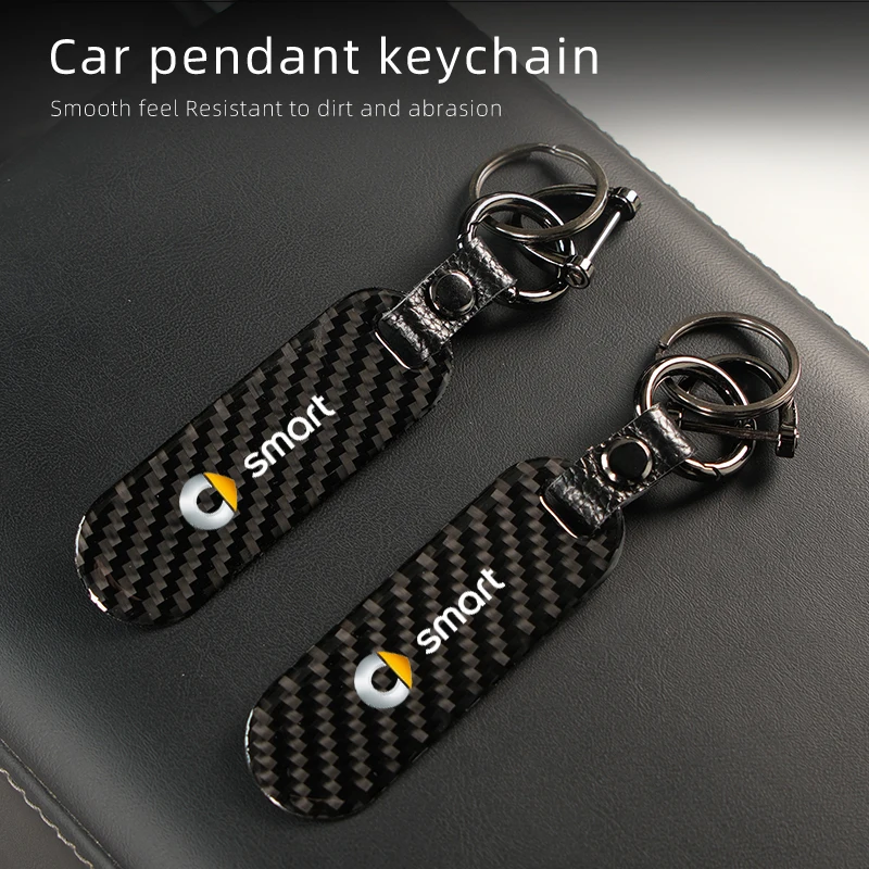 Car Logo Keychain Carbon Fiber Key Ring Styling Accessories For Mercedes Benz Smart Fortwo 451 450 453 Forfour Cabrio Crossblade