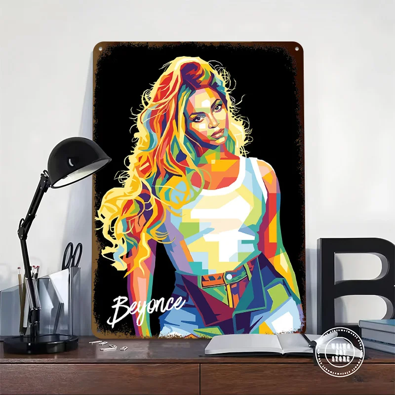 Beyonce Pop Art Portrait 3D Printed Texture Poster Personalized Wall Art Retro Metal Tin Signs for Room Decorating Interior Home