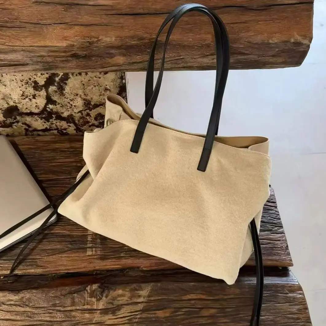 Summer New Solid Color Two Straps Vintage Stitching Linen Shoulder Bag Multi-Layer Portable Tote Trendy 2026