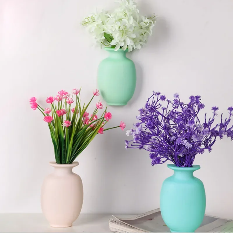 1PC DIY Nano Magic Sticky Flower Vase Wall Hang Room Decor Flower Pot Container Floret Bottle Vase For Decoration Home Decor