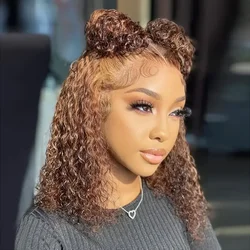 Highlight P4/27 Water Wave 13x4 Brown Blonde Color 210% Short Bob Pre Plucked Wigs Transparent Lace Human Hair Wigs For Women