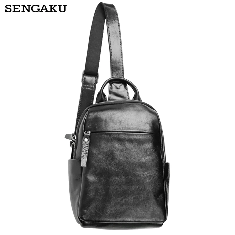 

New Handmade Top Layer Cowhide Men's Shoulder Bag Trendy And Casual Fashion Genuine Leather Mobile Phone Chest Shoulder Bag