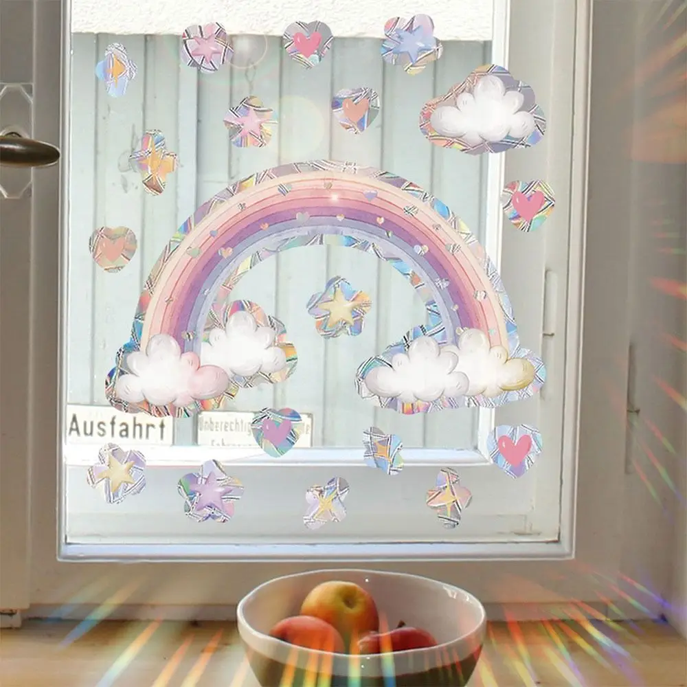 Colorful Sun Catcher Window Stickers Rainbow Prisms Flower Butterfly Bee Floral Decals Waterproof PVC Glass Static Sticker Gift