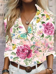 2024 Women’s Shirts and Blouses Flower Print Button Front Shirts, Casual Lapel Long Sleeve Shirts Women’s Clothes