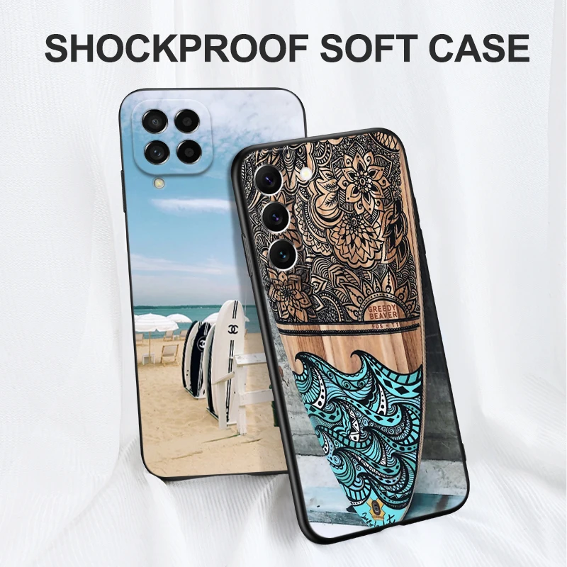 Black tpu Case For Samsung galaxy S23 S22 S20 S21 FE PLUS ultra+S10 E lite cover surfboard surfing art surf