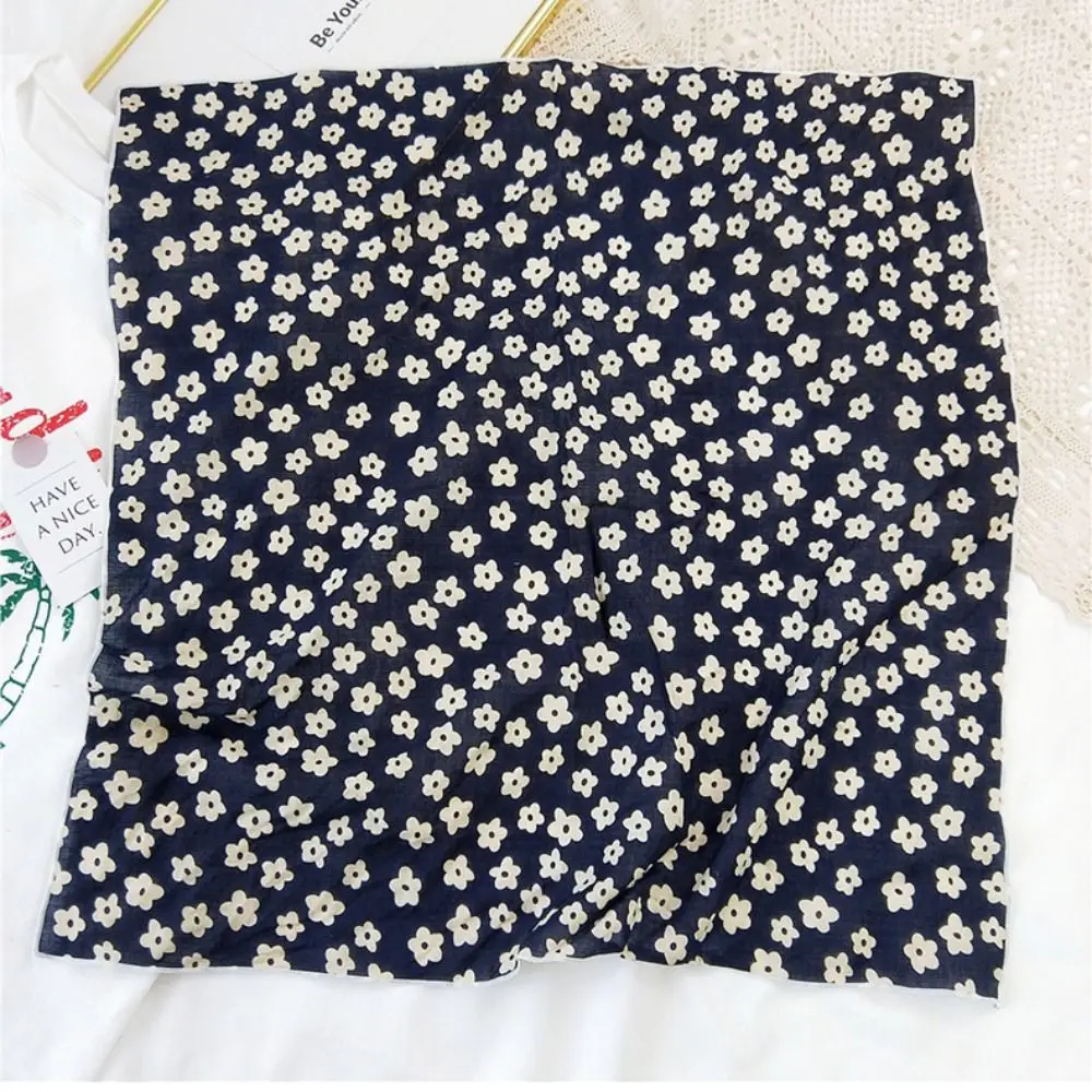 

Повязка на голову с цветком, хлопковый льняной квадратный шарф, резинка для волос в пасторальном стиле, платок с цветочным принтом, шарфы, аксессуары для одежды