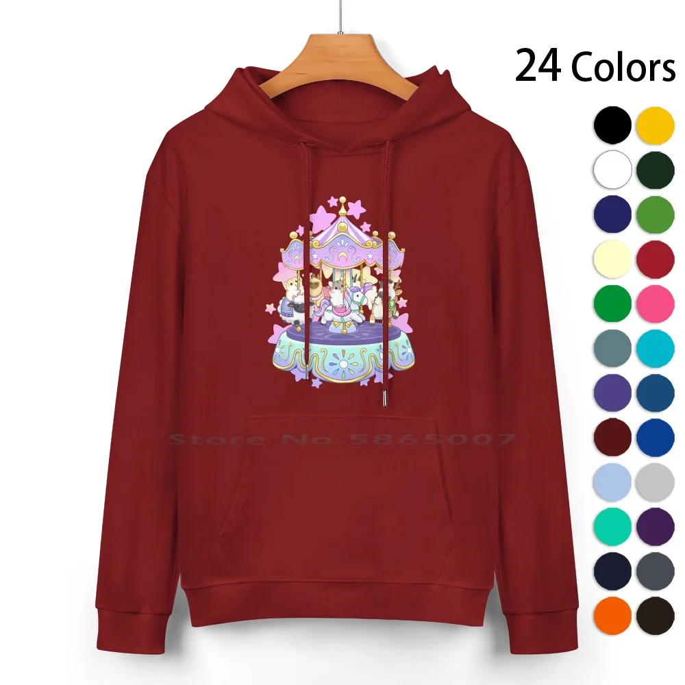 Merry-Go-Round Cotton Hoodie Sweater 24 Colors Hamster Merry Go Round Carousel Horse Sheep Deer Pastel Dreamy Stars Rainbow Pet