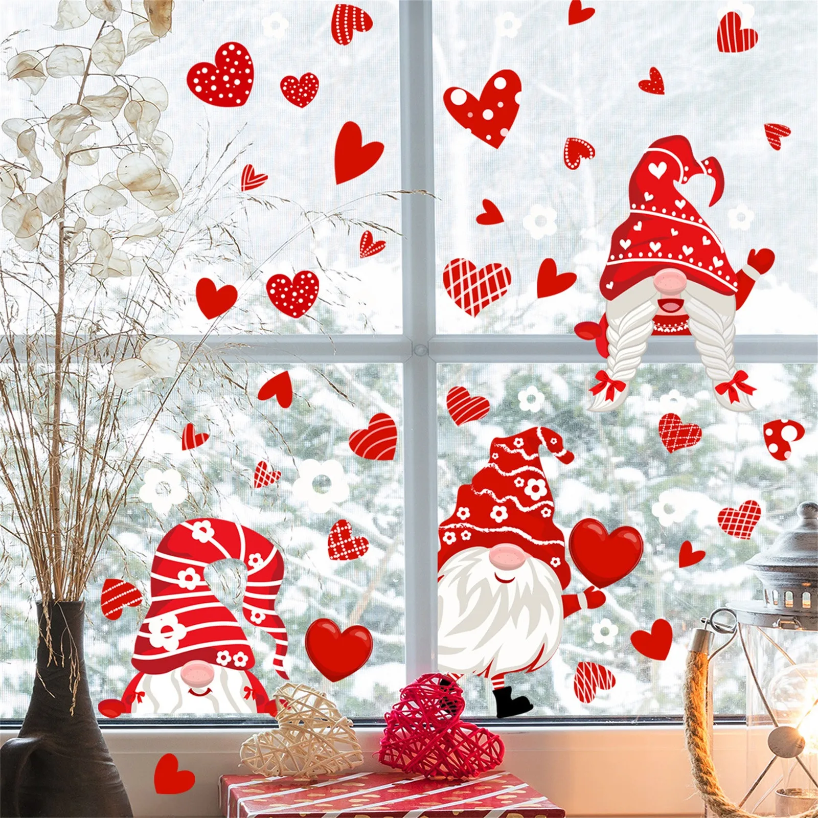 Valentine'S Day Red Window Clings Decorations Valentines Day Window Heart Decor Valentine Gnome Stickers  Decals