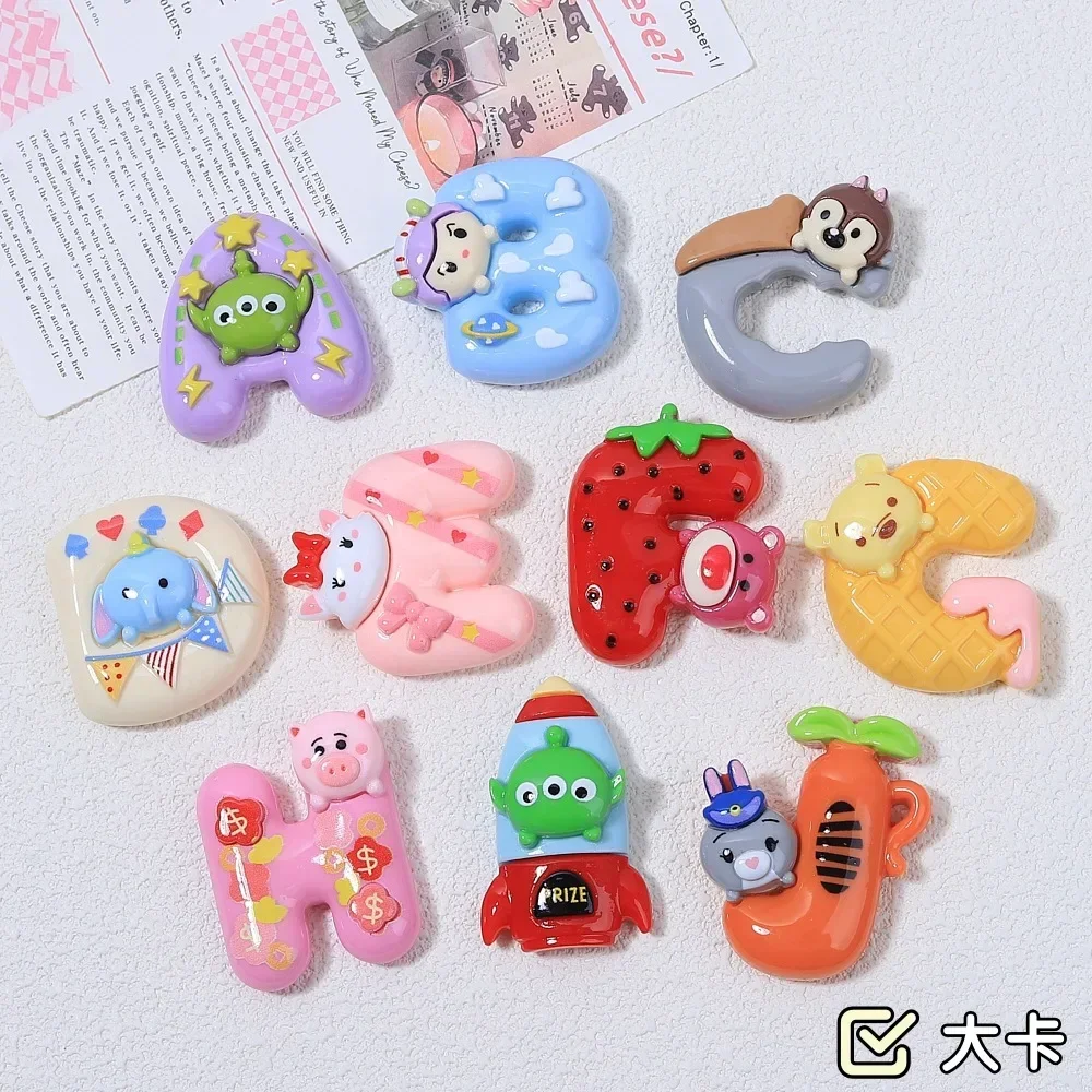 2pcs Disney Kawaii English Alphabet Cartoon Resin Flatback Charms for Diy Resin Crafts Materials Scrapbooking Embellisdment