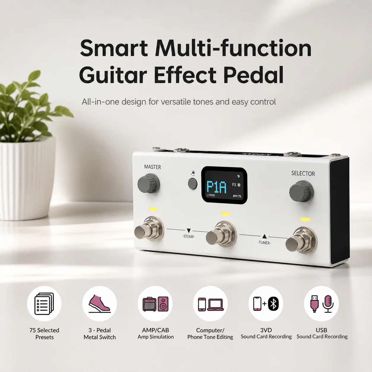 Livtra Mosaic Guitar Effect Pedal Multi Effects Processor Amp Simulation USB Recording Drum Programming For Guitar Players