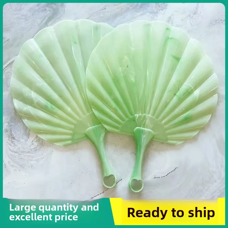 SZ New imitation jade shell fan Thickened and durable ultra-cool antique  Pufan Portable hand fan